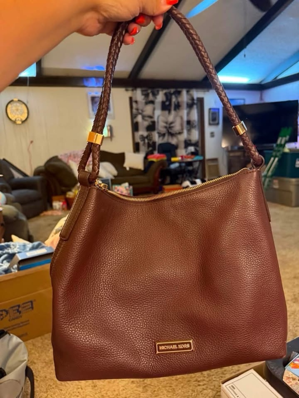 Michael Kors Burgundy Pebbled Leather Shoulder Bag